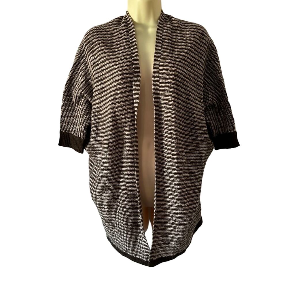 Pink Rose Brown and Cream Striped Open Front Cardigan Sweater Woman's Size Small